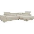Produktbild: MIRJAN24 Ecksofa Torezio Cord, Stilvoll Eckcouch mit Bettkasten und Schlaffunktion, Einstellbare Kopfstützen, 274x203x70-90 cm (Farbe: Poso 100, S... - Beige