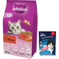 Produktbild: WHISKAS Adult 14 kg - Trockenfutter für ausgewachsene Katzen, mit leckerem Rindfleisch + Felix Deli Moments 4x10g