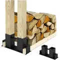 Produktbild: Holzstapelhilfe 2er Set, diy Holzunterstand für Kanthölzer, Holzaufbewahrung, beschichteter Stahl, schwarz - Relaxdays