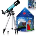 Produktbild: Bresser Junior Linsenteleskop 50/360 für Kinder - Astronomie Einsteigerset mit Zelt, Refraktor Teleskop, Stativ, Azimutale Montierung, Okulare und Zenitspiegel ,blau