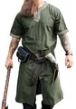 Produktbild: Leonardo Carbone® Kurzarm Tunika Richard - Mittelalter Kleidung Herren, Mittelalter Hemd, Freizeithemden Kurzarm, Karneval Kostüm Herren, Wikinger Tunika, LARP Kleidung - 100% Baumwolle Grün L