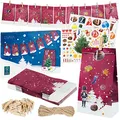 Produktbild: LIVAIA Adventskalender 2025 - Adventskalender Selber Befüllen - 24 Rote Papiertüten und Holzklammern, Zahlenaufkleber und Seil - Dekorativ Kalender mit Festlichem Design - Ideale Weihnachtsgeschenke