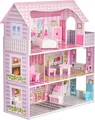 Produktbild: Balinco PUPPENHAUS Holz, 3 Etagen, 5 Zimmer bestehend aus Wohn- & Schlafzimmer, Balkon, Küche, Bad & Toilette. Inkl. Miniatur Möbel, Holzspielzeug