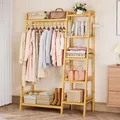 Produktbild: Yorbay Kleiderständer aus Bambus, Multifunktionale Garderobenständer 103x40x145 cm,7 Ablagefächer Garderobe für Flur, Schlafzimmer & Büro