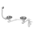 Produktbild: Wirquin 30723182 Ablaufgarnitur und Siphon für Spüle 2 Becken mit rechteckigem Überlauf und Waschmaschinenanschluss, chrom und weiß