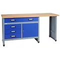 Produktbild: Küpper Werkbank 12037 ultramarinblau – 170 × 84 × 60 cm, 4 Schubladen, 1 Tür, 300 kg Tragkraft, massive 30 mm Buchenplatte - Blau