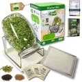 Produktbild: Green SEEDS® [Das Original Sprossenglas Starter-Set + KRESSESIEB | 1000ml mit hochwertigem Edelstahl-Gitterdeckel, Ständer, Keramikschale + Sprossen-ABC [Druckversion] Keimglas Anzuchtschale