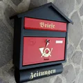 Produktbild: XXL Briefkasten Postkasten Schwarz Rot Matt +Zeitungsfach Wandmontage Nostalgie