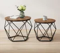 Produktbild: VASAGLE Couchtisch rund, Wohnzimmertisch, modern, Satztisch, Metall (2er Set, inkl. Zubehörpaket & Anleitung, Holz), Beistelltisch, abnehmbare Tischplatte, Ø50x40cm+Ø40x36cm