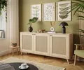Produktbild: Dreitürige Kommode VIENNA 3D mit Wiener Geflecht, Puccini Eiche + Wiener Geflechtdruck, schräge Kunststoffbeine