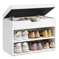 Produktbild: VASAGLE Schuhbank, Schuhregal mit klappdeckel und gepolstertem Sitz, Schuhorganizer mit 2 Fächern, 60 x 30 x 44 cm, Weiß LHS20WT