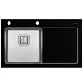 Produktbild: Pyramis CRYSTALON (86X53) 1B 1D S LH Einbauspüle Schwarzes Glas mit Facettenschliff, Edelstahlbecken, 109504330