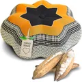 Produktbild: livasia Meditationskissen Stern groß - Ø 40x20cm - Yogakissen mit Kapok, Pouf, Bodenkissen sternförmig Yoga Zen Meditation, Zafukissen Garten Balkon, Sitzkissen handgefertigt (Schwarz/Orange)