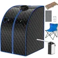 Produktbild: COSTWAY 3L Mini Dampfsauna 1000W mit Zerstäubungsfunktion, einstellbarer Temperatur, Fernbedienung und Sitz, 78x87x101cm
