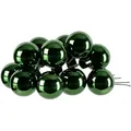 Produktbild: 12 Weihnachtskugeln am Draht Glas 2cm mini Spiegelbeeren zum Basteln dunkelgrün