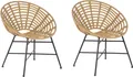 Produktbild: BELIANI Rattanstuhl Natürlich Polyrattan Metallbeine 2er Set Runder Sitz Für Außen- und Innenbereich Boho Balkon Wohzimmer