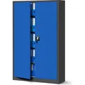 Produktbild: Büroschrank Aktenschrank XXL Metallschrank Flügeltüren Stahlblech Pulverbeschichtung 185 cm x 115 cm x 40 cm Farbe: Anthrazit-blau - Grau/Blau