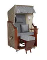 Produktbild: intergrill Strandschönheiten AVA Deluxe Strandkorb Ostsee Single Vollholzfront Korb außen beige Pinienholz innen grau gestreift Balkone Terrassen Garten Lounge