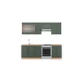 Produktbild: Vicco Küchenzeile Küchenblock Einbauküche Fame-Line Landhaus Eiche Grün Gold 240 cm Küchen Schränke Spülenunterschrank Schubunterschrank Hängeschrank Hängeglasschrank