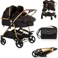 Produktbild: Chipolino Duo Smart Zusammenklappbarer Kinderwagen für 2 Kinder Obsidian Gold Schwarz - Schwarz
