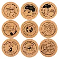 Produktbild: Untersetzer aus Kork mit lustigen Sprüchen | 9er-Set Bedruckte Glasuntersetzer 9 cm DM| Naturkork Unterlage für Biergläser, Weingläser, Tassen & Küche | Geschenkidee für WG, Party & Haushalt