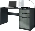 Produktbild: Vladon Schreibtisch Logan, Germany, Bürotisch mit 2 Schubladen und 1 Tür, Schwarz matt/Beton Dunkel Optik (129 x 76 x 60 cm)