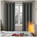Produktbild: Deconovo Verdunkelungsvorhang Gardinen mit Ösen Blickdichte Vorhang Kälteschutz Schlafzimmer 2er Set, Blackout Curtain einfarbig Thermo Vorhang Verdunkelung Wärmeisolierend grau 140 cm x 200 cm