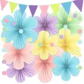 Produktbild: 9 Stück Papierblumen zum Aufhängen, Papierfächer Papierblumen Deko mit 2 Stück Zugfahnen, Blumen zum Basteln Gartenparty Deko, Blumen Papier Party Deko für Hochzeit, Geburtstag, Babyshower Backdrop