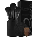 Produktbild: Luvia-Cosmetics Pinsel PinselsetPrime Vegan Pro Set Black Kosmetikpinsel 12 Stk. + Make-up-Schwamm 1 Stk.+ Reinigungspad 1 Stk. + Verschließbarer Pinselhalter 1 Stk. 1 Stk. (36,70 € / 1 Stk.)