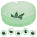 Produktbild: Glasaschenbecher 'Glow in the Dark' 6er Set | Ø10cm Glas rund | Aschenbecher stapelbar im Cannabis-Design fluoreszierend (6er Set Aschenbecher Glow)