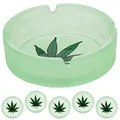 Produktbild: 6x Glasaschenbecher Glow in the Dark Canabis-Design Aschenbecher Ø10,5 Leuchtend