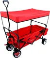 Produktbild: FUXTEC Bollerwagen Rot FX-CT350 - mit Dach | Klappbar | bis 75Kg | inkl. Hecktasche | Feststellbremse | Vollprofilreifen | 122 cm x 60cm x 128cm Rot