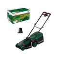 Produktbild: Bosch Akku-Rasenmäher ROTAK18V-34 (Schnittbreite: 34 cm, Schnitthöhe: 25-65 mm, 35 l Stoff-Grasfangkorb, Mulchstopfen, ohne Akku)