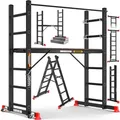 Produktbild: Masko® Baugerüst Alugerüst Gerüst  Alu  Leiter  Arbeitsgerüst  Arbeitsbühne  Bis 150 Kg Belastbar  Anti-rutsch Beschichtet  Gerüstleiter  Schwarz