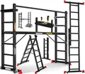 Produktbild: MASKO® Alugerüst 4in1, Baugerüst, Arbeitsgerüst & Gerüstleiter, Mehrzweckleiter als Anlegeleiter, Treppenleiter & Arbeitsbühne, bis 150kg belastbar, Anti-Rutsch beschichtet, GS geprüft EN131 + Ablage