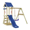 Produktbild: WICKEY Spielturm Klettergerüst TinyWave mit Schaukel & Blauer Rutsche, Outdoor Kinder Kletterturm mit Sandkasten, Leiter & Spiel-Zubehör für den Garten