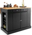 Produktbild: COSTWAY Kücheninsel,Küchenschrank mit erweiterbarer Arbeitsplatte, Schubladen, Seitenregalen und 2 Ebenen Staufach, 120 x 91 x 92 cm (Schwarz)