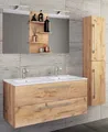 Produktbild: VCM 4-tlg. Doppel Waschplatz | 2x Waschtisch | Badmöbel Set mit Unterschrank, Waschbecken, Hochschrank und Spiegel | Doppelwaschbecken | Komplettset Budasi SP