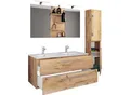 Produktbild: VCM 4-tlg. Doppel Waschplatz 2x Waschtisch Badmöbel Set mit Unterschrank, Waschbecken, Hochschrank und Spiegel Doppelwaschbecken Komplettset Budasi SP