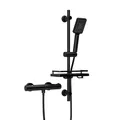 Produktbild: Görbach Thermostat Duschsystem mit Duscharmatur, Duschstangeset mit Duschablage, Thermostat Mischbatterie Dusche + Edelstahl Brausestangeset 70cm, DS1208 Matt Schwarz