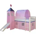 Produktbild: Homestyle4u Hochbett 90x200 Weiß mit Rutsche Vorhang Rosa 1575