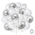 Produktbild: Luftballons Helium Silber Konfetti, 50 Stück 12 Zoll Silber Metallic Chrome Weiß Ballons Set mit Band für Hochzeit Geburtstag Muttertag Valentinstag Dekorationen