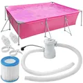Produktbild: tectake® Swimming Pool, Schwimmbecken groß, Swimmingpool rechteckig, Framepool, Pool für Garten, Stahlrahmenbecken Komplettset, Outdoor Gartenpool, Aufstellpool 300 x 207 x 70 cm - pink