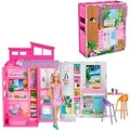 Produktbild: Barbie Ferienhaus Puppe und Spielset, Kulisse mit 4 Spielbereichen und 11 Zubehörteilen