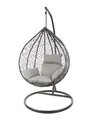 Produktbild: KIDEO Komplettset: großer Hängesessel mit Gestell & Kissen, Korbsessel, Poly-Rattan (Korb & Gestell: grau, Kissen: grau Nest (8010_Cloud))