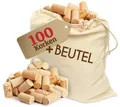 Produktbild: 100 Korken mit Baumwollbeutel - Bastelkorken - Flaschenkorken Weinkorken zum Dekorieren, Herbst Basteln - Natur Flaschenkorken, Bastelzubehör für Kinder, Erwachsene Hobby Bedarf 24 mm x 45 mm Hell NEU