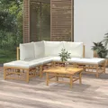 Produktbild: vidaXL 6-teiliges Gartenmöbelset, cremefarbene Kissen, Bambus