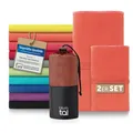 Produktbild: Blumtal Mikrofaser Handtuch 180 x 90cm + 80 x 40cm - Handtücker Microfaser schnelltrocknend - optimales Fitness Handtuch/Strandtuch Mikrofaser/Gym Towel - Reisehandtuch kompakt - Coral - Rot