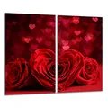 Produktbild: QTA | Herdabdeckplatten 2x30x52 cm Ceranfeld 2-Teilig Universal Elektroherd Induktion für Kochplatten Herdschutz Deko Schneidebrett Sicherheitsglas Spritzschutz Glas Rot Rose Herz