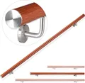 Produktbild: Relaxdays Handlauf Aluminium, rund, Treppengeländer innen, außen, Eiche-Optik, 150 cm, Ø 42mm, mit Wandhalterung, braun